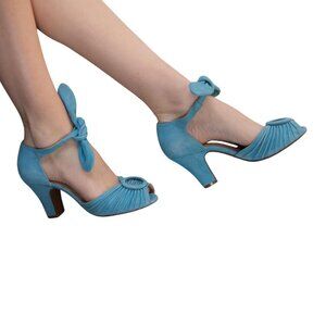 Miss L Fire Loretta Suede Peep Toe Ankle Tie Heels